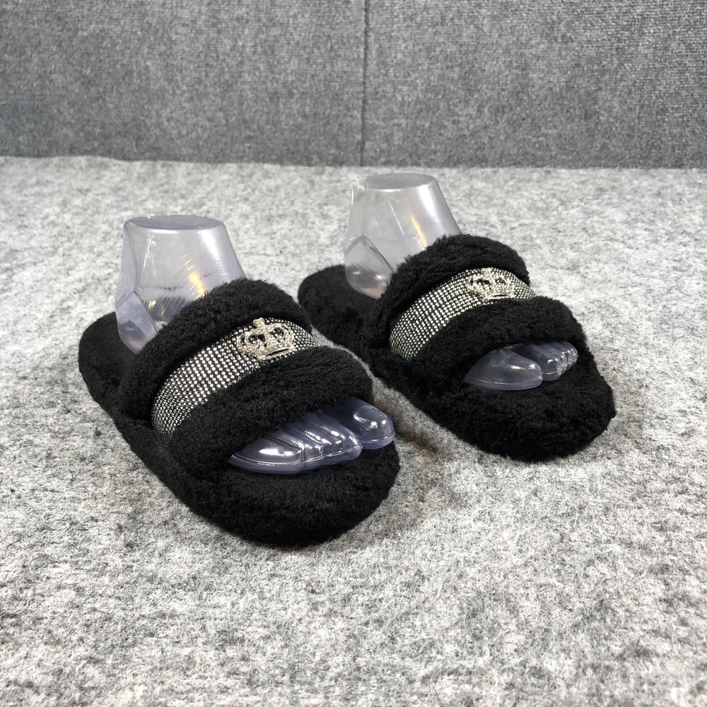 Juicy Couture JC-GRACIAS Slides Womens 7 Black Fur Rhinestone